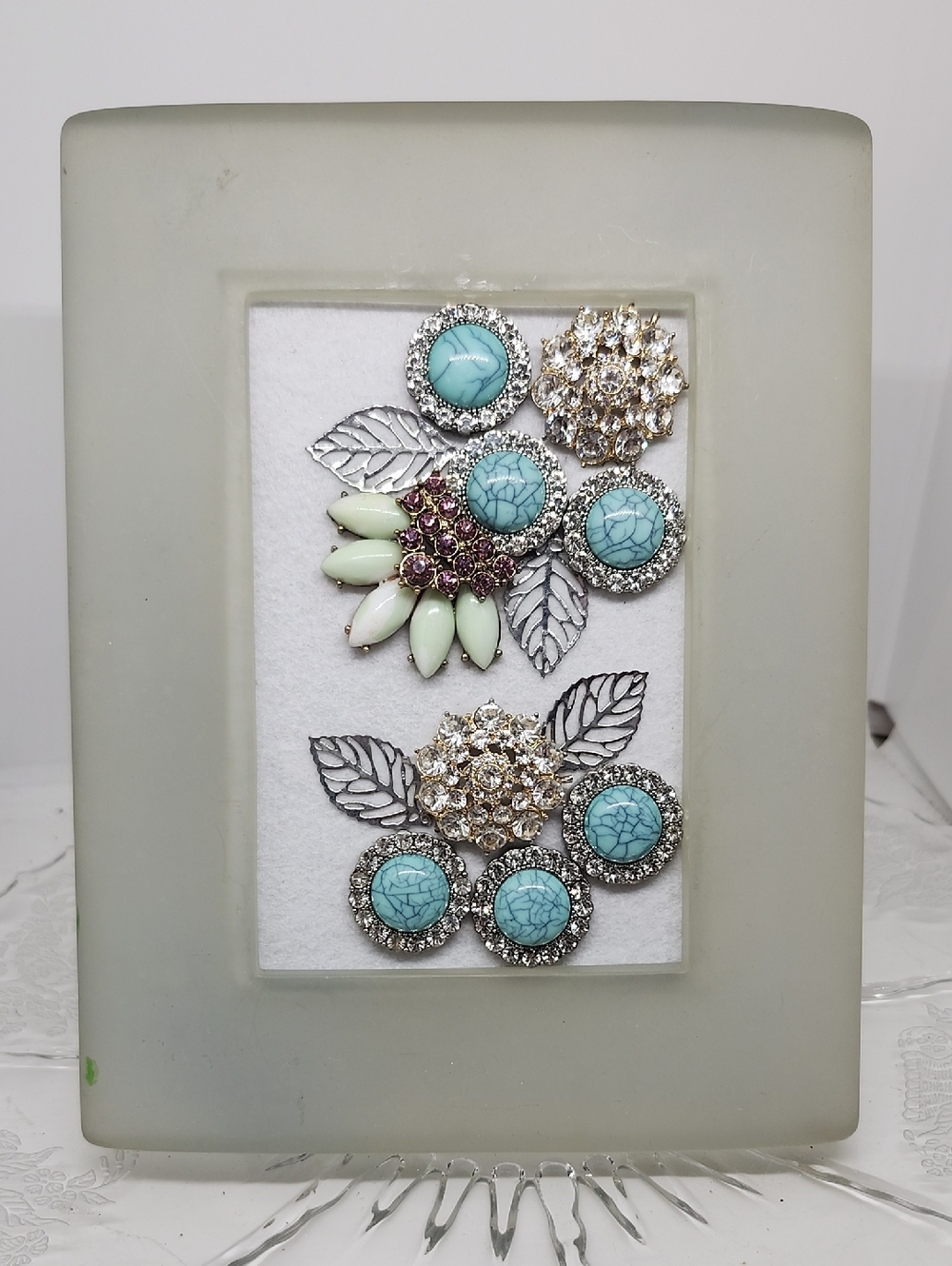 Turquoise & Crystal Floral Jewerly Art Picture